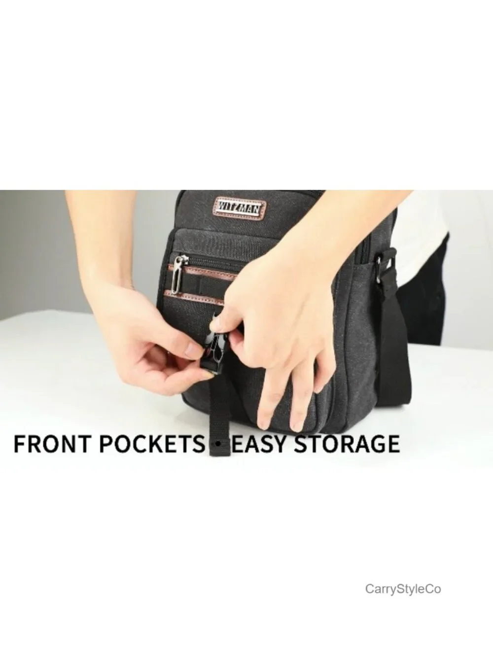 Canvas Crossbody Messenger Bag Men's Adjustable Strap Multiple Pockets